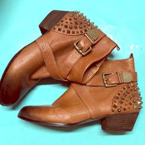 Vince Camuto spiked brown leather ankle boots